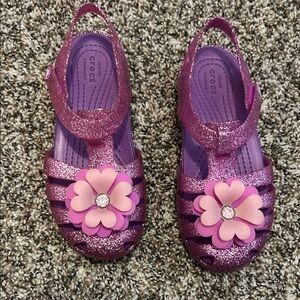 CROCS Kids' Sparkly Pink Sandals with Flower